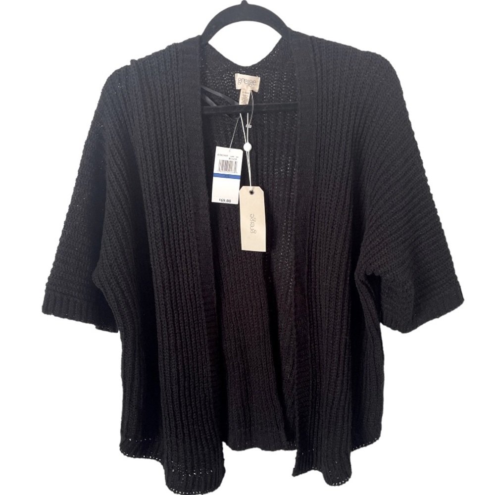 NWT Greige Black Knit Short‎ Sleeve Open Front Cardigan Sweater Shrug